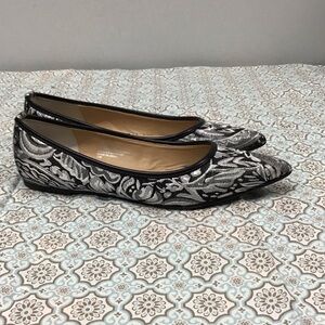 Kaari Blue Black and White Floral Flats